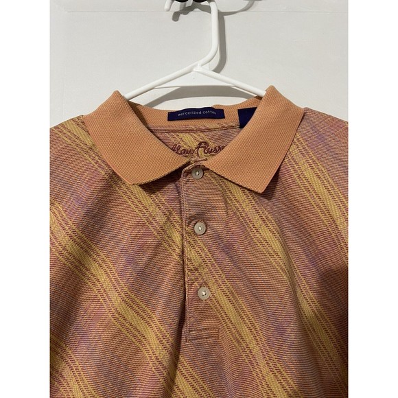 Alan Flusser Polo Mercerized Cotton Orange Plaid Knit Shirt Men L - Picture 2 of 2